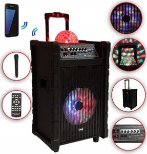 Karaoke-Anlage-mobile-PA-Lautsprecherbox-Trolley-USB-SD-MP3-Wireless-LED-DMS®-K10-10FZ-287x300